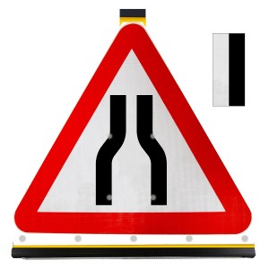 Roll Up Sign Road Narrows Left/Right 750mm Triangular