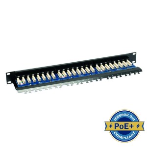 Patch Panel Cat5e Unshielded 24Port Right Angle Black (H)1U x (W)19"