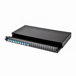 Fibre Patch Panel 24 Way SM LC 12x Duplex Sliding Drawer Metal Black   
