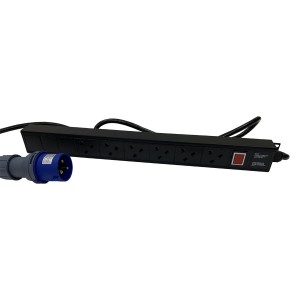 PDU 6 Way Horizontal Neon Indicator 32A BS4343 Plug (Commando) 13A UK Socket Black (L)490mm Cord 3Mtr