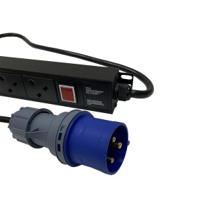 PDU 6 Way Horizontal Neon Indicator 32A BS4343 Plug (Commando) 13A UK Socket Black (L)490mm Cord 3Mtr