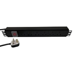 PDU 6 Way Horizontal Switched 13A UK Plug 13A UK Socket Black (L)490mm Cord 3Mtr  