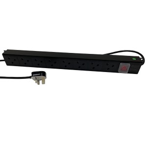 PDU 8 Way Vertical Switched 13A UK Plug 13A UK Socket Black (L)620mm Cord 3Mtr
