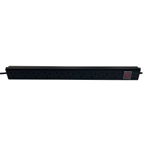 PDU 10 Way Vertical Switched 16A BS4343 Plug (Commando) 13A UK Socket Black (L)740mm Cord 3Mtr