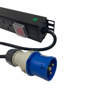 PDU 10 Way Vertical Switched 16A BS4343 Plug (Commando) 13A UK Socket Black (L)740mm Cord 3Mtr