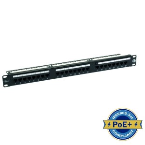 Patch Panel Cat6 Unshielded 24Port Rear Punch Rear Cable Management Black (H)1U x (W)19"   