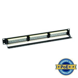Patch Panel Cat6 Unshielded 24Port Rear Punch Rear Cable Management Black (H)1U x (W)19"