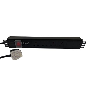 PDU 4 Way Horizontal Surge Protected Switched 13A UK Plug 13A UK Socket Black (L)490mm Cord 3Mtr