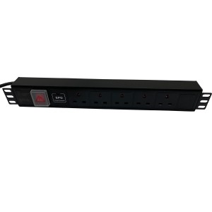 PDU 5 Way Horizontal Surge Protected Switched 13A UK Plug 13A UK Socket Black (L)490mm Cord 3Mtr