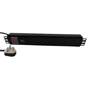 PDU 6 Way Horizontal Surge Protected Switched 13A UK Plug 13A UK Socket Black (L)490mm Cord 3Mtr