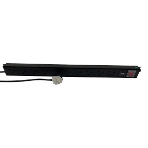 PDU 10 Way Vertical Surge Protected Switched 13A UK Plug 13A UK Socket Black (L)775mm Cord 3Mtr