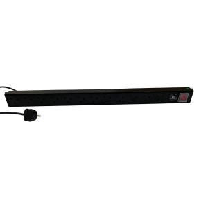 PDU 12 Way Vertical Surge Protected Switched 13A UK Plug 13A UK Socket Black (L)890mm Cord 3Mtr