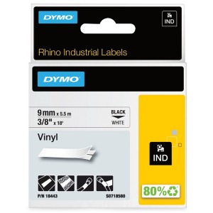 Rhino Industrial Tape Vinyl Black on White 18443 (W)9mm x (L)5.5Mtr