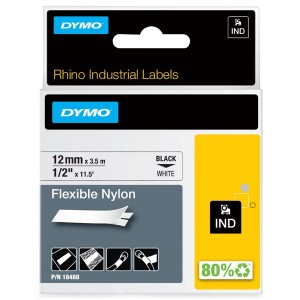 Rhino Industrial Tape Flexible Nylon Black on White 18488 (W)12mm x (L)3.5Mtr