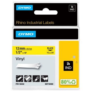 Rhino Industrial Tape Vinyl Black on Yellow 18432 (W)12mm x (L)5.5Mtr