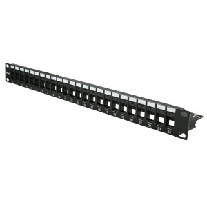 Patch Panel Unloaded Multimedia Unshielded 24Port Keystone Rear Cable Management Black (H)1U x (W)19"