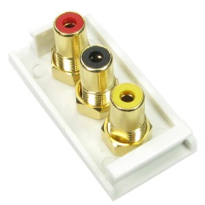 Composite Phono Euro Module Quick Connect Coupler 3x Phono White