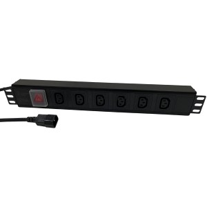 IEC Power Distribution Units 6 Way Horizontal Switched IEC 320 C14 6x C13 Black (L)490mm Cord 3Mtr