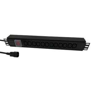 IEC Power Distribution Units 12 Way Horizontal Switched IEC 320 C14 12x C13 Black (L)490mm Cord 3Mtr