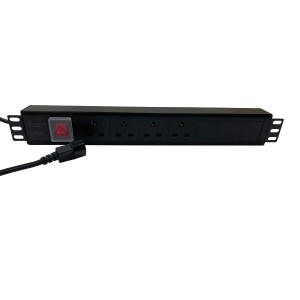 PDU 4 Way Horizontal Switched IEC 320 C14 Plug 13A UK Socket Black (L)490mm Cord 3Mtr