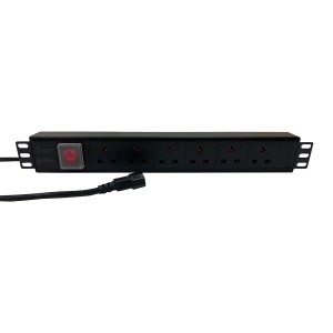 PDU 6 Way Horizontal Switched IEC 320 C14 Plug 13A UK Socket Black (L)490mm Cord 3Mtr
