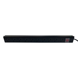 PDU 10 Way Vertical Switched IEC 320 C14 Plug 13A UK Socket Black (L)740mm Cord 3Mtr