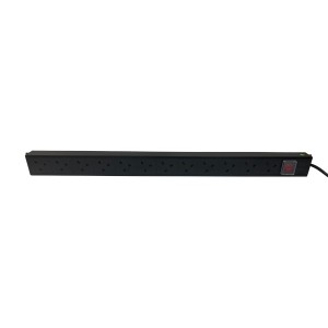 PDU 12 Way Vertical Switched IEC 320 C14 Plug 13A UK Socket Black (L)855mm Cord 3Mtr