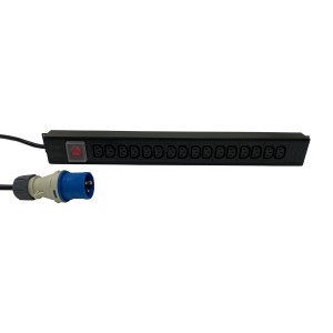 IEC Power Distribution Units 16 Way Vertical Switched 16A BS4343 Plug (Commando) 16x C13 Black (L)590mm Cord 3Mtr