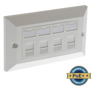 Assembled Outlet Cat5e Double Gang 4 Ports Bevelled Faceplate White (H)86mm x (W)146mm