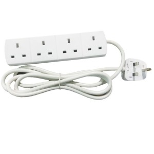 Trailing Socket 4 Way 13A Mains Extension White (L)2Mtr   