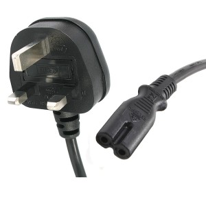Power Lead UK 3A Plug C7 IEC Figure of 8 H03VVH2-F 0.75/2C Black (L)5Mtr   