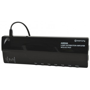 Distribution Amplifier 6 Way DC Pass Through for Digital TV & Satellite Comes With 4x F-Type Adaptors  
