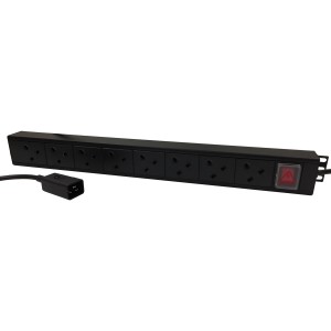 PDU 8 Way Vertical Switched C20 Plug 13A UK Socket Black (L)620mm Cord 3Mtr