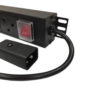 PDU 8 Way Vertical Switched C20 Plug 13A UK Socket Black (L)620mm Cord 3Mtr