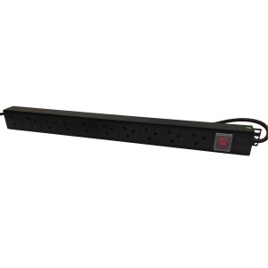 PDU 10 Way Vertical Switched C20 Plug 13A UK Socket Black (L)740mm Cord 3Mtr