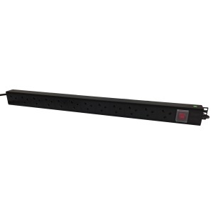 PDU 12 Way Vertical Switched C20 Plug 13A UK Socket Black (L)855mm Cord 3Mtr