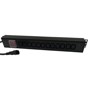 IEC Power Distribution Units 12 Way Vertical Switched IEC 320 C14 12x C13 Black (L)490mm Cord 3Mtr