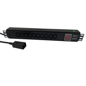 IEC Power Distribution Units 10 Way Horizontal Switched C20 Plug 10x C13 Black (L)490mm Cord 3Mtr