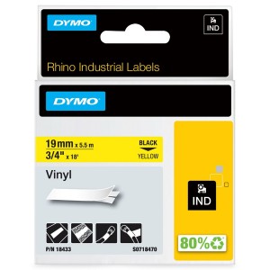 Rhino Industrial Tape Vinyl Black on Yellow 18433 (W)19mm x (L)5.5Mtr