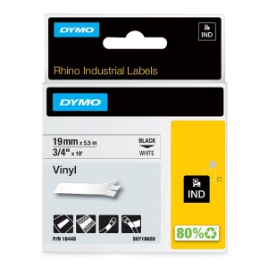 Rhino Industrial Tape Vinyl Black on White 18445 (W)19mm x (L)5.5Mtr