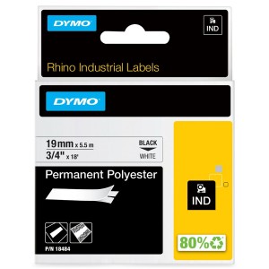 Rhino Industrial Tape Permanent Polyester Black on White 18484 (W)19mm x (L)5.5Mtr