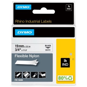 Rhino Industrial Tape Flexible Nylon Black on White 18489 (W)19mm x (L)3.5Mtr