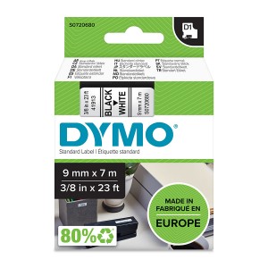 D1 Label Tape Standard Black on White S0720680 (W)9mm x (L)7Mtr   
