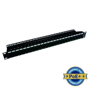 Patch Panel Cat6 Unshielded 24Port Through Coupler Rear Cable Management Black (H)1U x (W)19"   