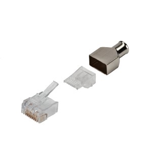 RJ45 Plug 8P8C Cat6 Shielded/Unshielded Round 5.1mm-6mm 23-24 AWG Stranded, 24-26 AWG Solid Three-Part Silver Pack Qty: 1pc  