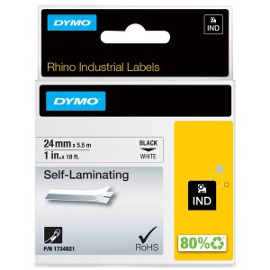 Rhino Industrial Tape Self Laminating Black on White 1734821 (W)24mm x (L)5.5m