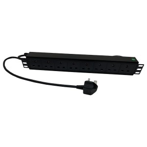 PDU 8 Way Horizontal 13A UK Plug 13A UK Socket Black (H)45mm x (W)60mm x (L)620mm Cord 3Mtr