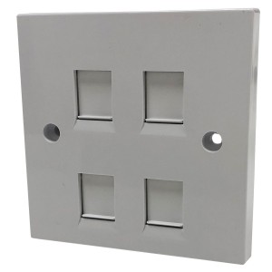 Faceplate Flat Single Gang 4Port Keystone Shuttered White (H)86mm x (W)86mm