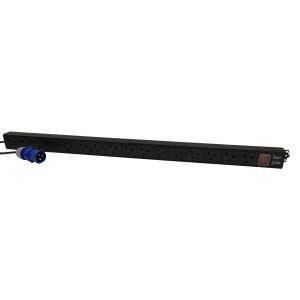 PDU 16 Way Vertical Switched 16A BS4343 Plug (Commando) 13A UK Socket Black (L)1095mm Cord 3Mtr