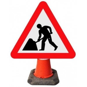 Cone Mounted Sign Men At Work Triangular